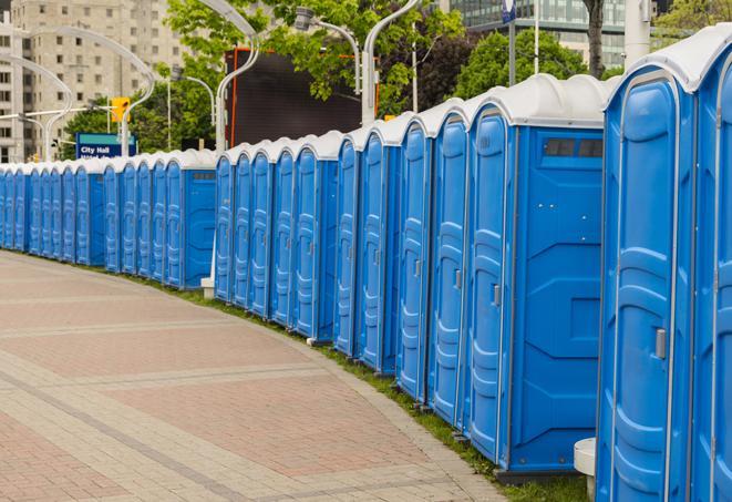 Seasonal porta potty units set up at a Stillwater, Minnesota venue