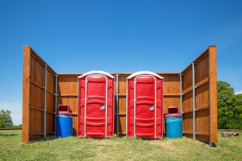 Short-term porta potty units staged for delivery in Stillwater, Minnesota